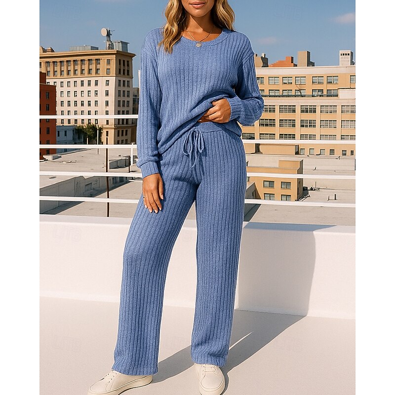 Women's Knitted Suit Lounge Suits Solid Colored Clothing Suit Fall Black Burgundy Outdoor Travel Sports High Waist Long Sleeve Sport Activewear Micro-elastic Regular Fit3