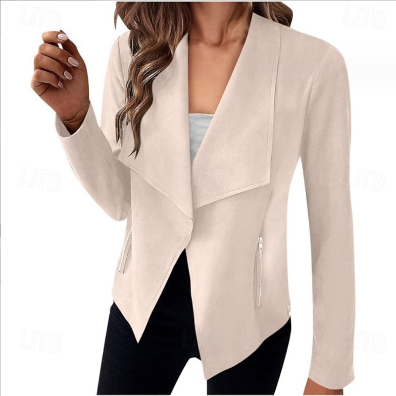 Women's Jacket Warm Zipper Open Front Vintage Classic Street Style Solid Color School Office Work Street Open Front Regular Lapel Regular Fit Long Sleeve Outerwear claret off white Navy Blue Spring3