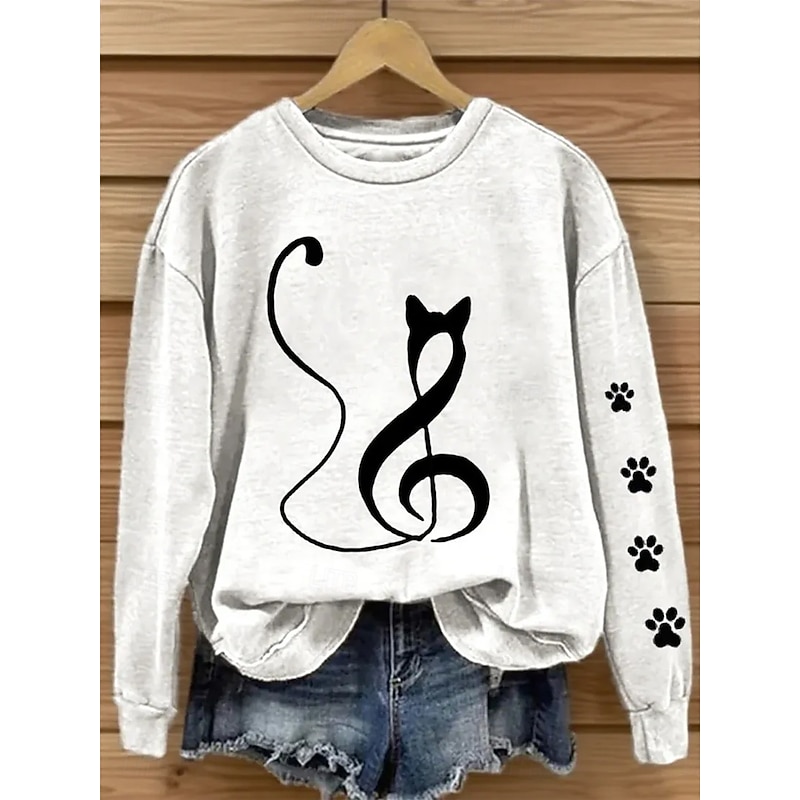 Women's Pullover Sweatshirt Graphic Cat Fashion Casual Long Sleeve Crew Neck Round Neck Regular Tops Street Dailywear Casual Print White Pink Blue Fall Winter3