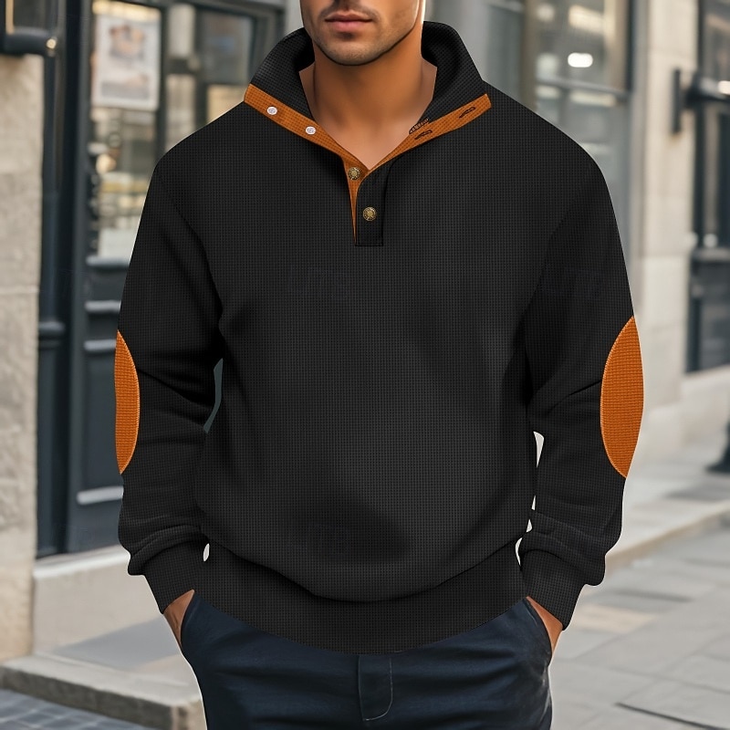 Men's Sweatshirt Waffle Sweatshirt Pullover Hoodie Sweatshirt Pullover Black White Blue Khaki Gray Standing Collar Plain Patchwork Sports & Outdoor Casual Daily Streetwear Cool Sportswear Spring3