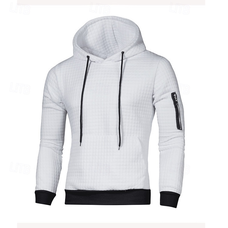 Men's Hoodie Waffle Hoodies Tactical Hoodie Black White Light Grey Dark Gray Hooded Plain Zipper Textured Sports & Outdoor Casual Daily Streetwear Cool Sportswear Spring &  Fall Clothing Apparel2