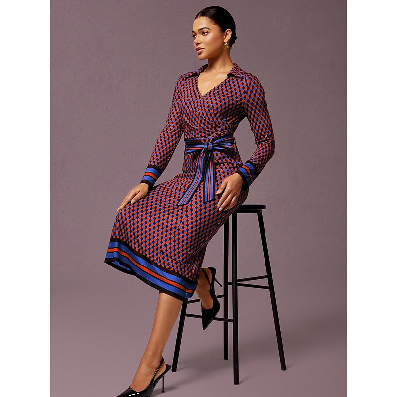 Women's Rose Red 3D Geometric Print Dress Fitted Waist High Stretch Comfortable Elegant Vintage Stylish Mermaid Daily Party Work Fall