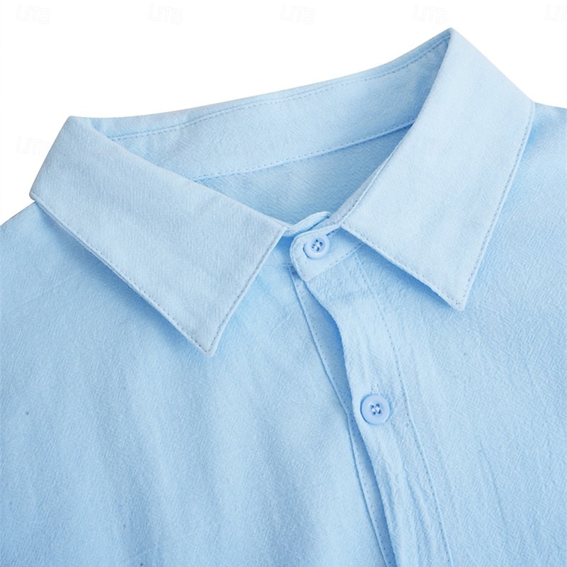 Men's Shirt Linen Shirt Summer Shirt Dress Shirt Beach Wear Button Up Shirt Plain Vacation Business Black White Pink Navy Blue Long Sleeve Turndown Summer Spring Clothing Apparel2