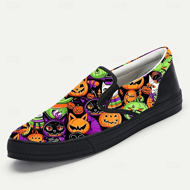 Men's Halloween Pumpkin and Monster Slip-On Shoes – Colorful Festival Loafers for Costume Parties and Streetwear4