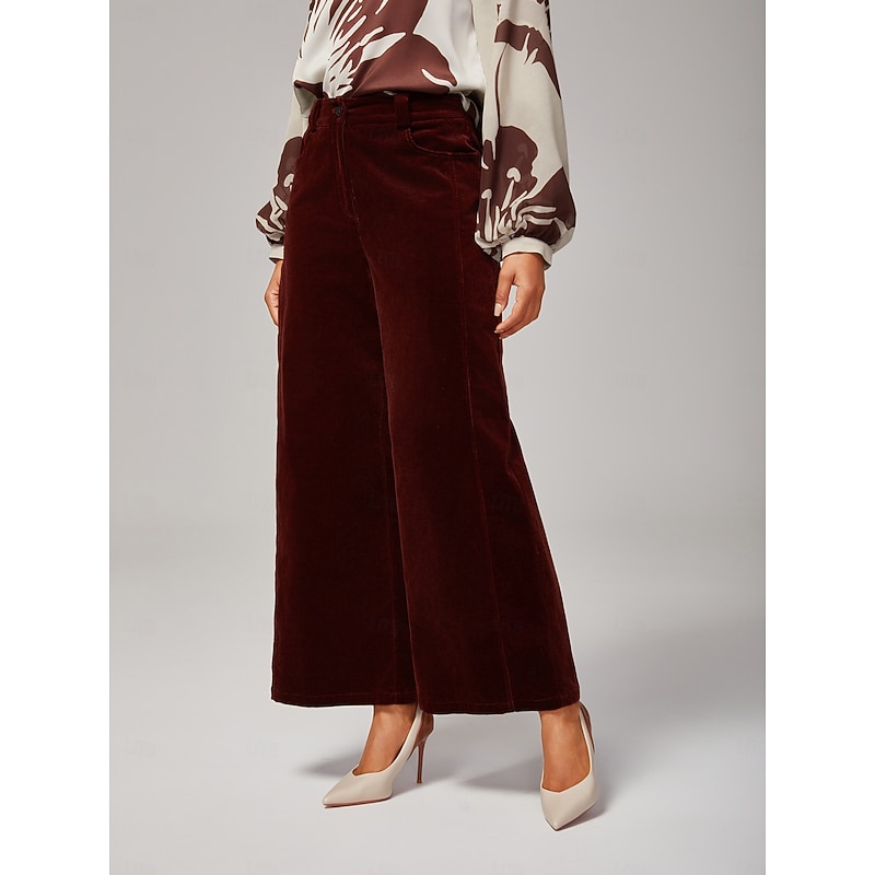 Reddish Brown Corduroy Straight Leg Pants - Main Image