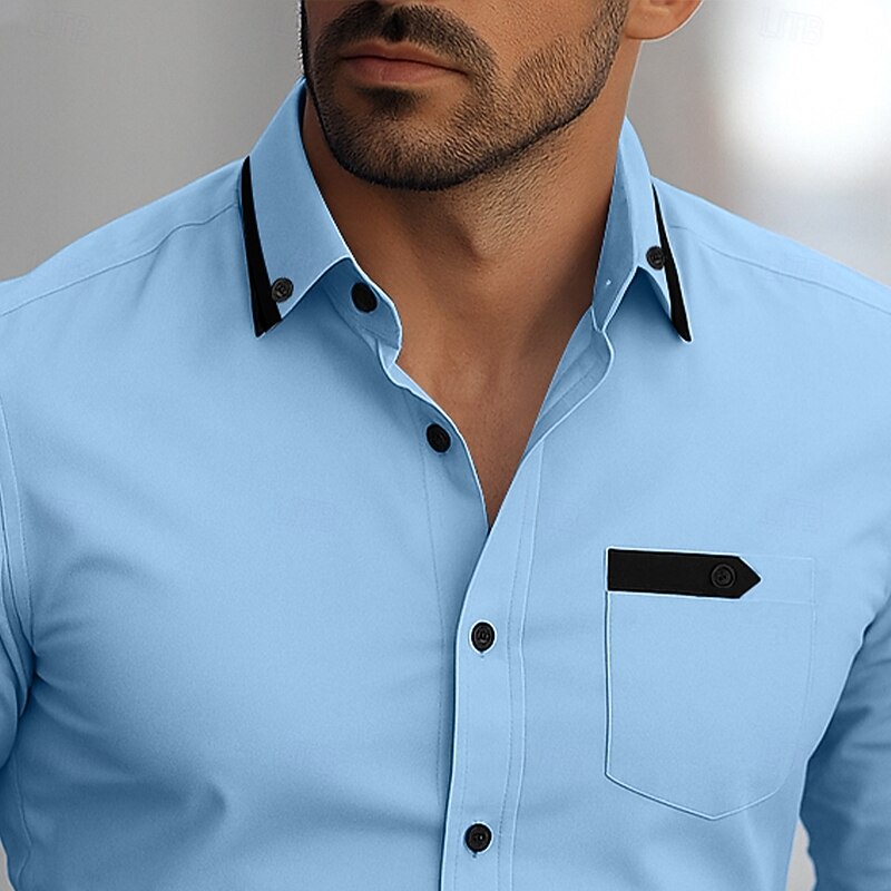 Men's Shirt Dress Shirt Plain Formal Wedding Wine Blue Green khaki Long Sleeve Turndown Summer Spring Clothing Apparel Patchwork2