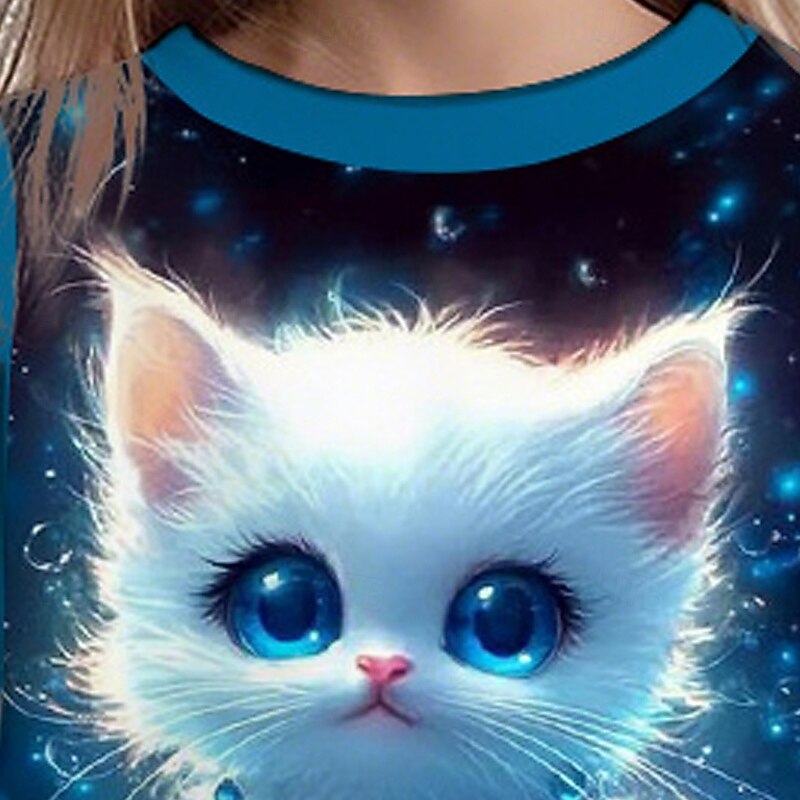 Girls' 3D Cat Sweatshirt Long Sleeve Spring Fall Fashion Basic Kids 4-12 Years Crew Neck Outdoor Casual Daily Regular Fit3