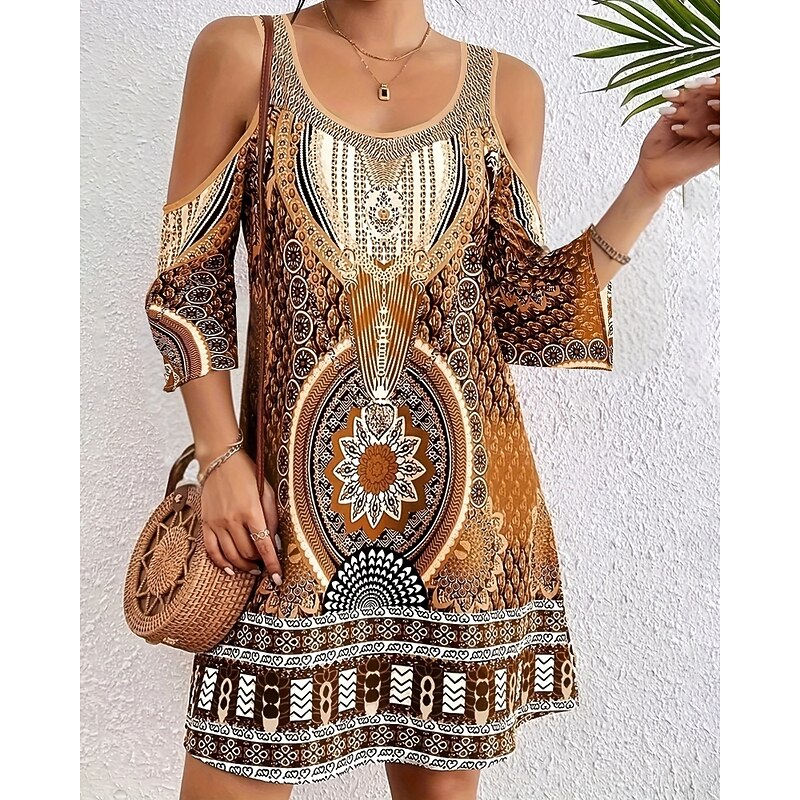 Women's Midi Dress Boho Dress Classic Modern Vacation Holiday Going out Regular Fit Flower Sleeveless Crew Neck Blue Purple Brown Green Autumn3