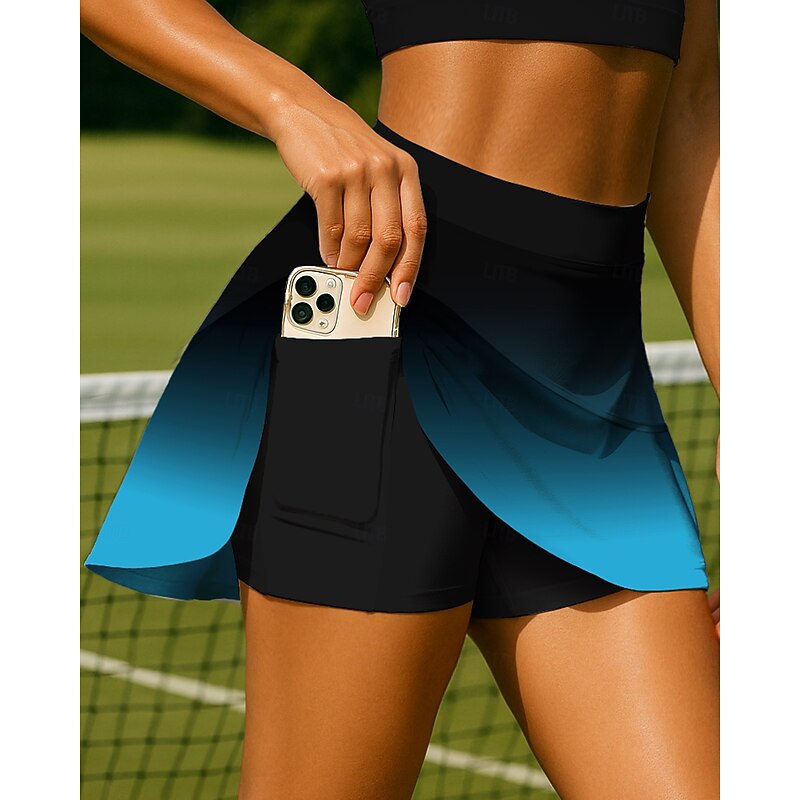 Women's Gradient Abstract Art Tennis Skirts Sleeveless Patchwork Pocket 2 in 1 UPF50+ UV Resistant Multi layer Volleyball Tennis Badminton Shorts Skirt Blue Sky Blue Rose Red Tennis Clothing2