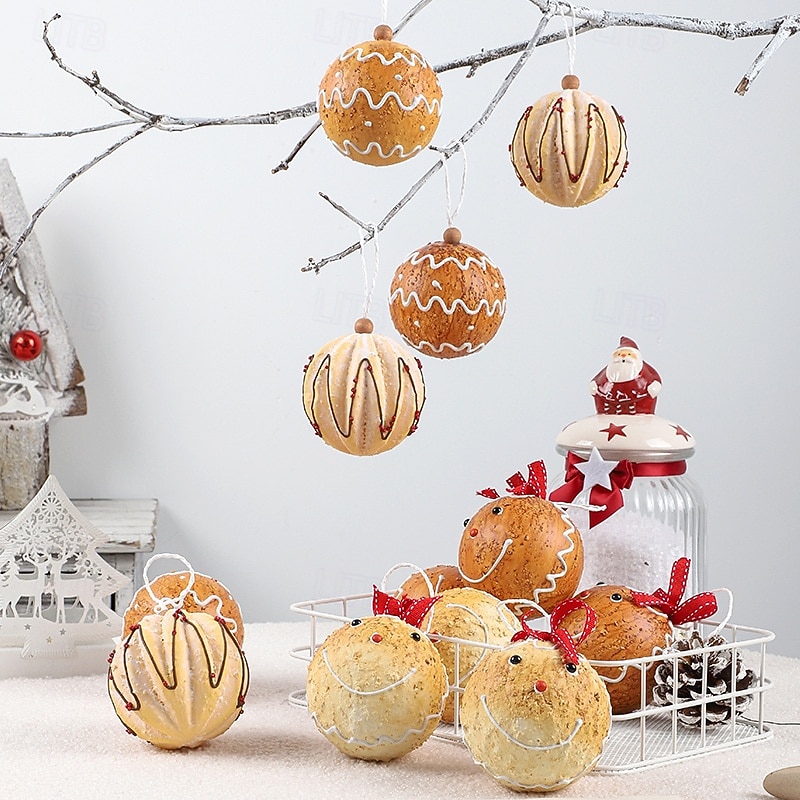 6 pcs Christmas Tree Balls Baubles Ornaments, 8 cm/3.15 inch Xmas Decoration, Painted Gingerbread Man Foam Hanging Set2