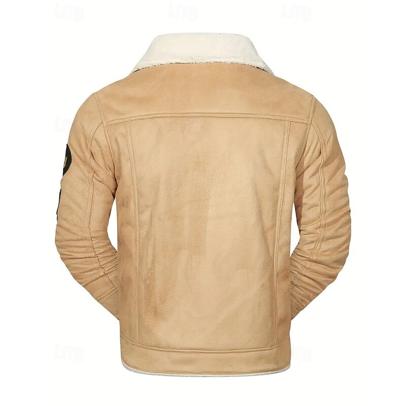 Men's Winter Jacket Fleece Jacket Casual Jacket Vacation Daily Thermal Warm Pocket Fleece Fall Winter Plain Fashion Streetwear Lapel Regular Black Khaki Jacket2