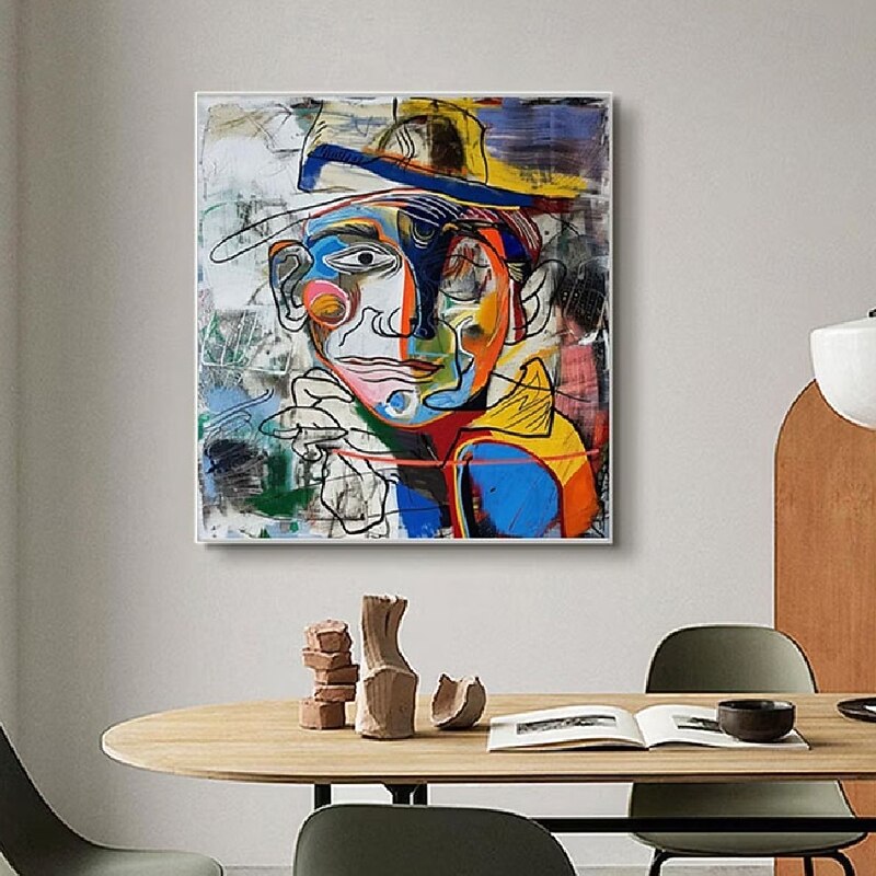 Handmade Oil Painting Abstract Portrait Artwork Bold Color Blocking Modern Expressionist Art Vibrant Palette Contrast Blue Yellow Red Expressive Brushstrokes Textured Canvas Art Contemporary Wall4