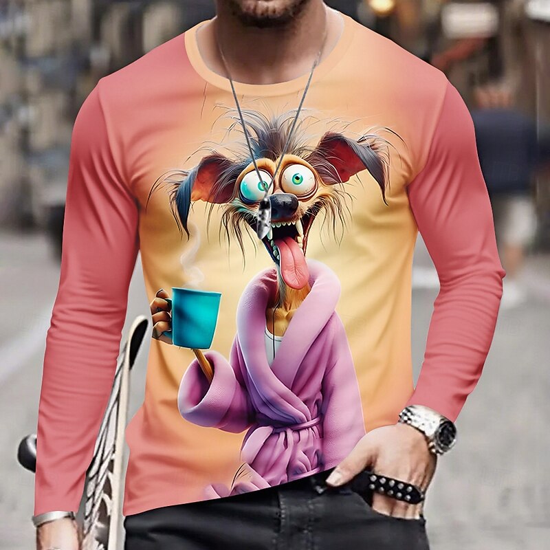 Men's Animal Funny T Shirt Long Sleeve T shirt 3D Print Crew Neck Shirt Fashion Basic Street Casual Daily Pink Blue Dark Gray Summer Spring Clothing Apparel S M L XL XXL XXXL2