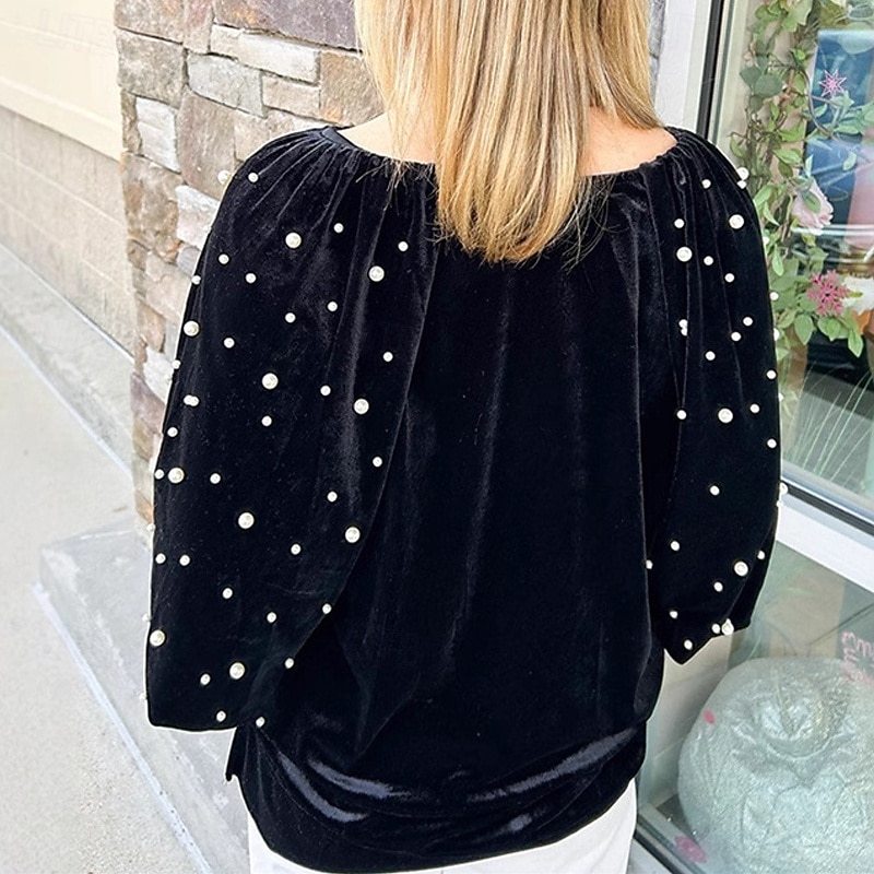 Women's T Shirt Tee Top Solid Color Elegant Fashion Half Sleeve Round Neck Regular Tops Daily Weekend Black Spring Fall3