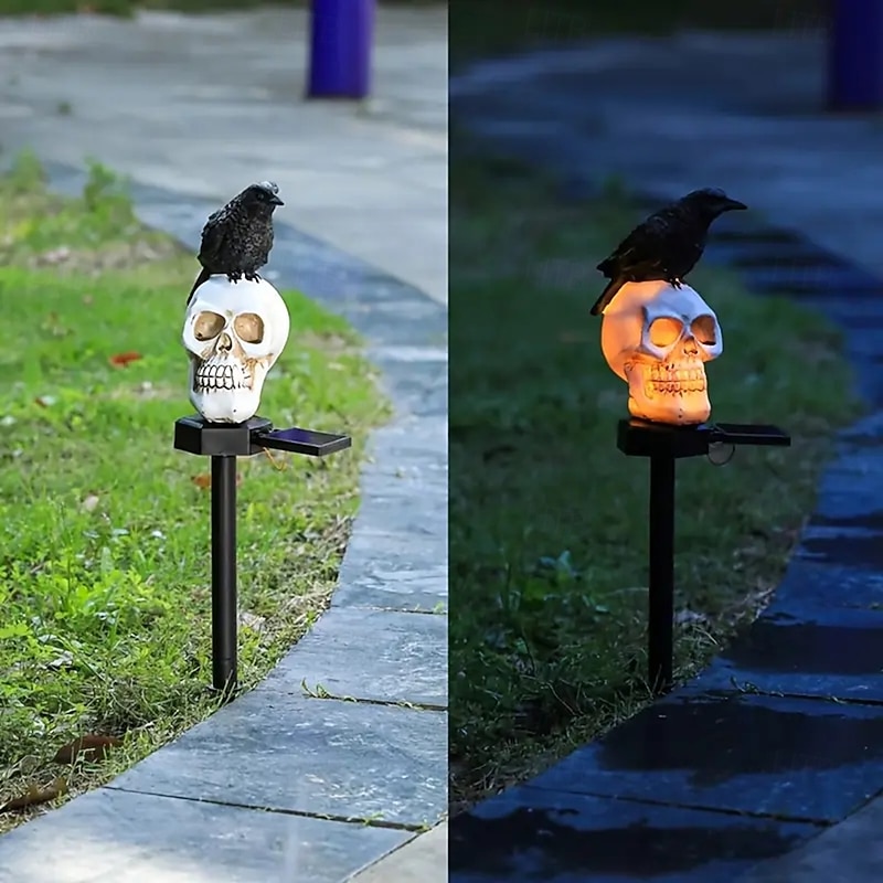 Solar Resin Halloween Round Pumpkin Top Hat Pumpkin Glasses Pumpkin Ghost Wizard Pumpkin Cat Head Ghost Sharp Hat Ghost Cloak Cat Crow Skeleton Outdoor Courtyard Decoration Atmosphere Light Rainproof