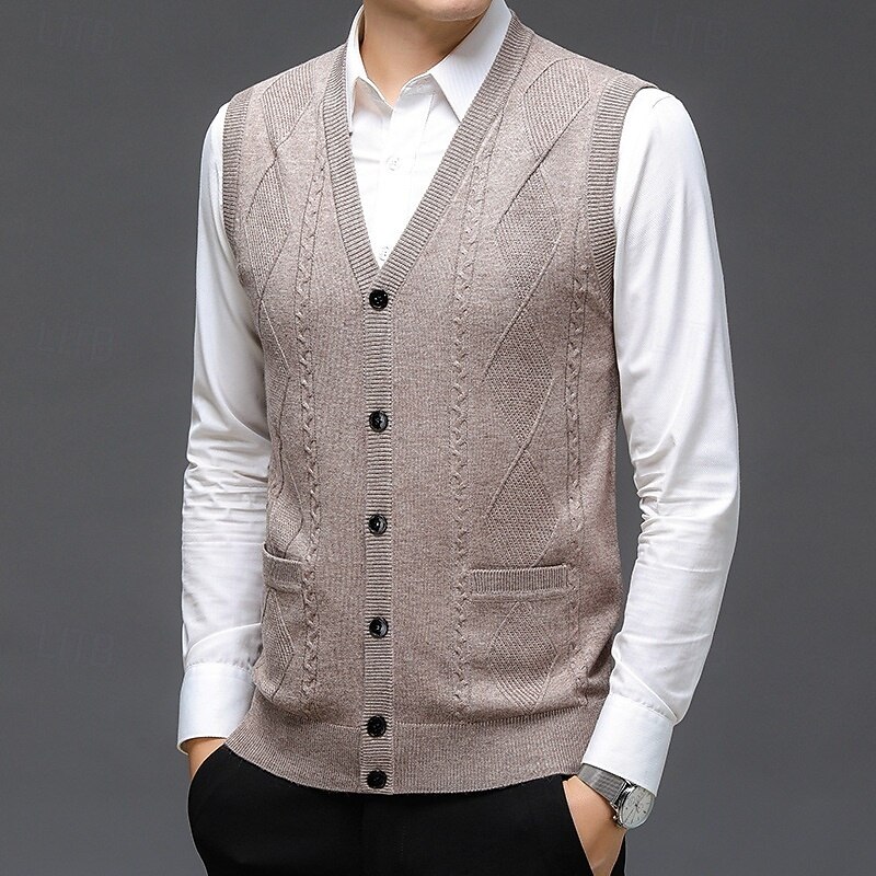 Men's Sweater Dress Sweater Cardigan Sweater Knit Sweater Ribbed Knit Regular Tops Knitted Ribbed Plain V Neck Fashion Shawls Business Casual Clothing Apparel Spring Fall Navy Blue Camel M L XL