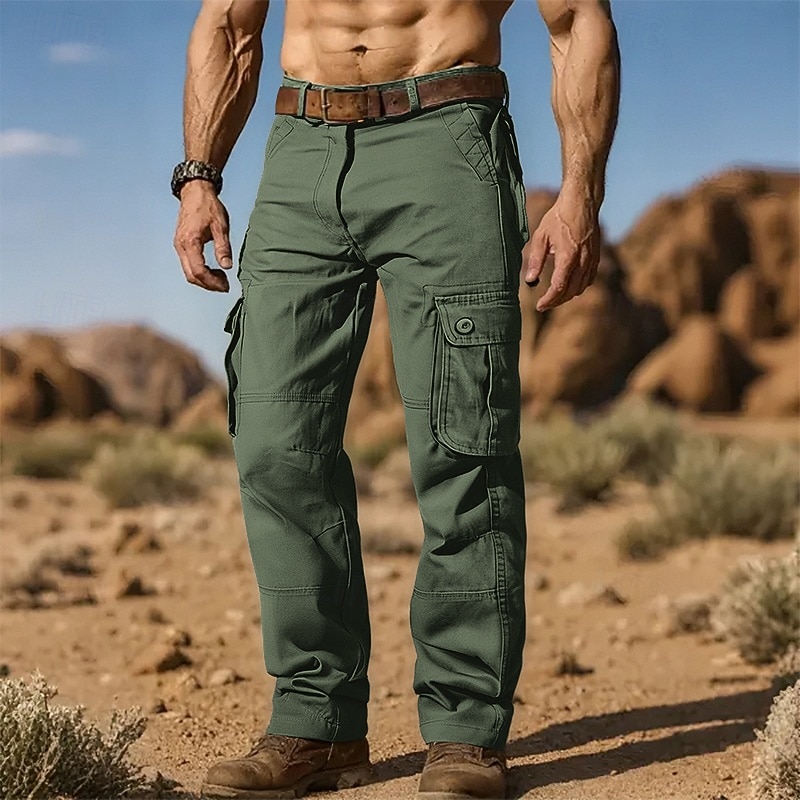 Men's Cargo Pants Trousers Buttons Multi Pocket Plain Wearable Outdoor Daily Camping & Hiking Fashion Classic Army Yellow Grass Green3