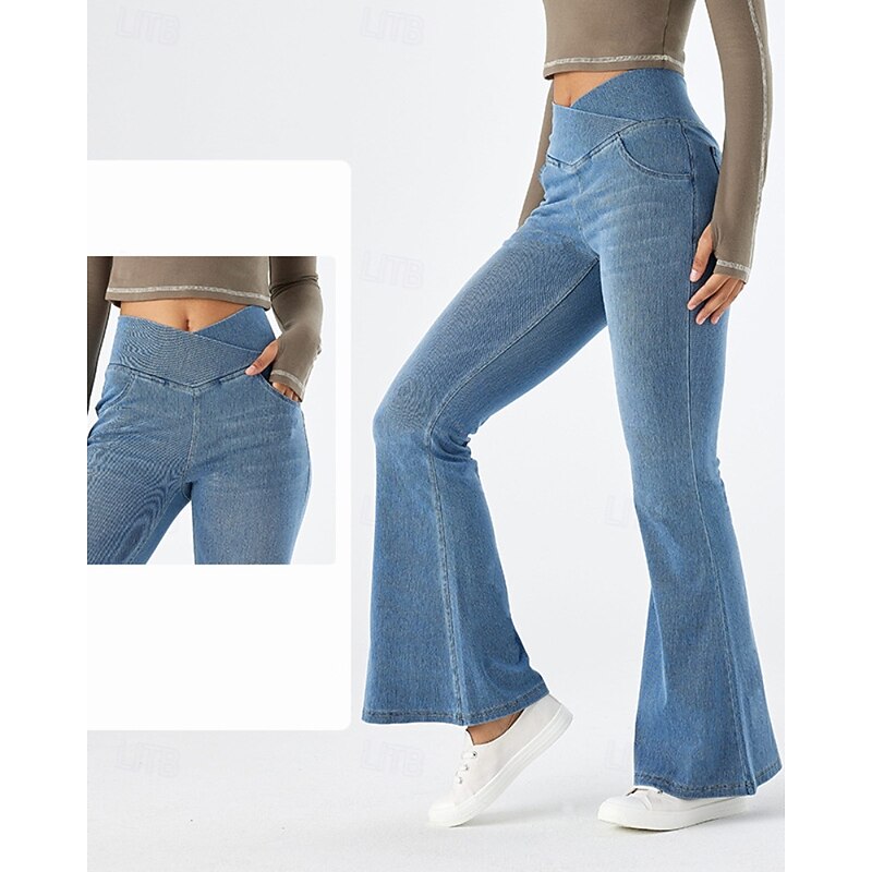 Women's Slacks Leggings Cozy Leggings Streetwear Casual Full Length Natural Plain Elastic Waist Soft Street Daily Wear Weekend Dark-Gray Blue Dark Blue Light Blue Fall Regular Fit2