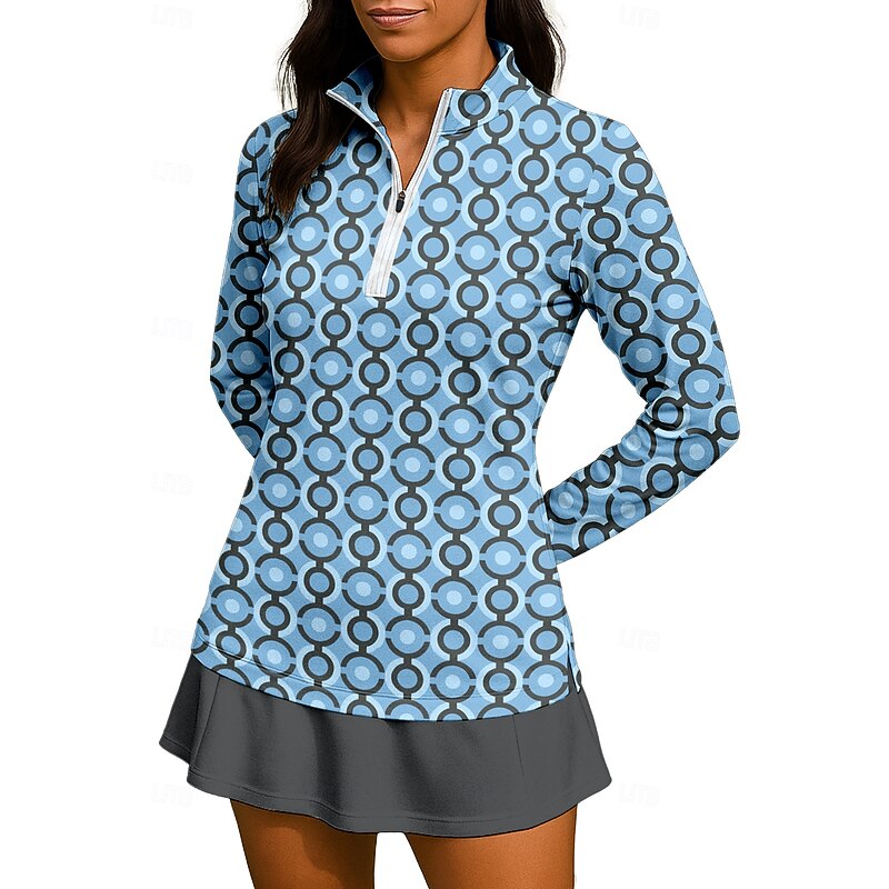Women's Geometric Dot Shirt Sport Shirt Golf Polo Shirt Tennis Shirt Long Sleeve Zipper Floral UPF50+ UV Resistant High Elasticity Moisture Wicking Breathable Tennis Golf Pickleball High Neck Stand
