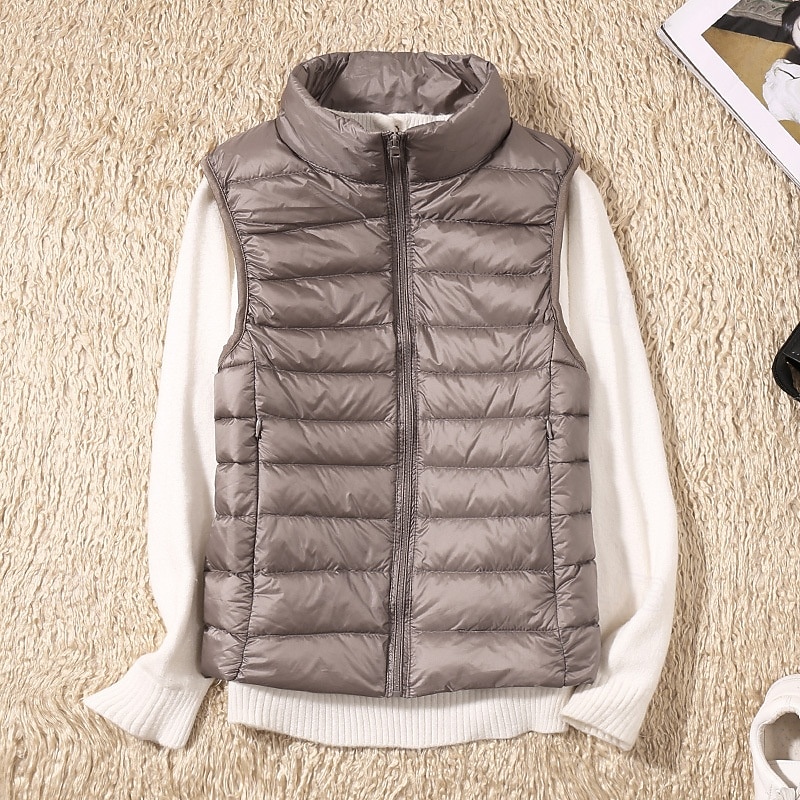 Women's Vest Warm Comfortable Zipper Pocket Fashion Plain Street Going out Casual Daily Weekend Zipper Regular Stand Collar Regular Fit Sleeveless Outerwear White Red Purple Fall Winter3