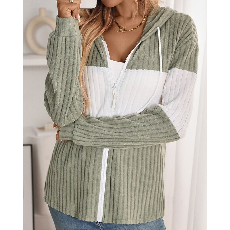 Women's Hoodie Jacket Comfortable Patchwork Zipper Casual Color Block Going out Weekend Zipper Regular Hooded Regular Fit Long Sleeve Outerwear Black Light Green Rose Red Fall Winter2