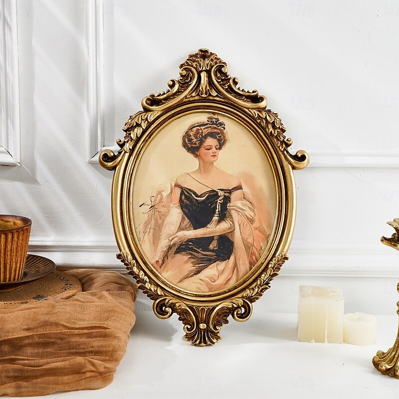 Vintage Lady Resin Photo Frame – Golden Decorative Picture Frame for Home Wall or Tabletop Display, Elegant Art-Inspired Hanging Ornament4