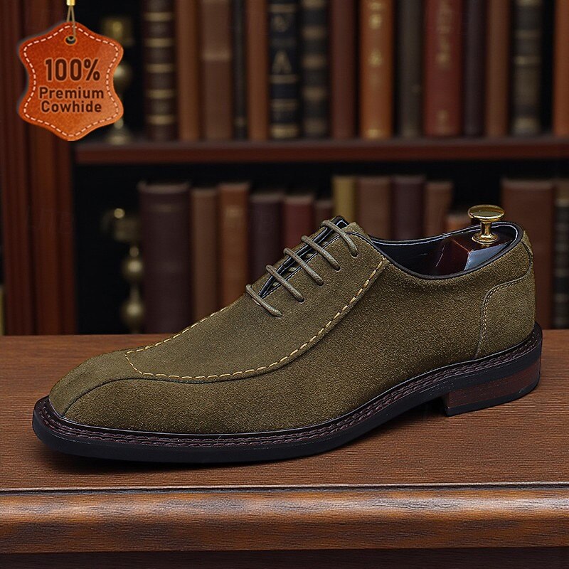 Men's Genuine Cowhide Leather Suede Derby Shoes - Classic Business Dress Shoes for Formal Office Wear and Professional Meetings