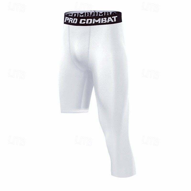 Men's 3/4 Leggings Sports Tights One Leg Compression Pants Base Layer High Waist Bottoms Athleisure Gym Workout Fall Quick Dry Breathable Basketball Running Yoga Regular Fit Sportswear Activewear3
