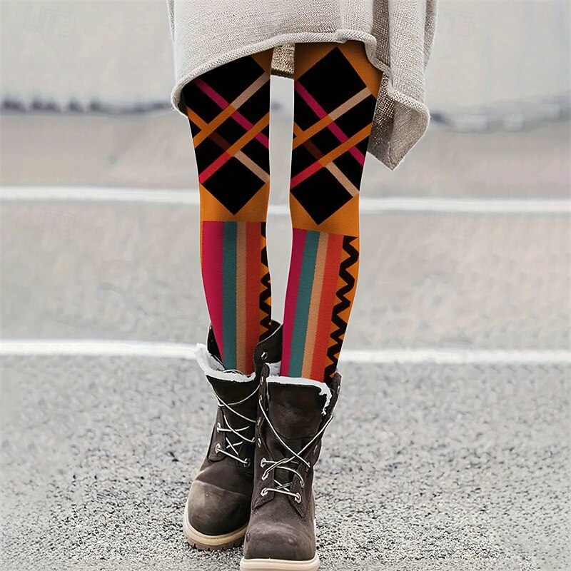 Women's Pants Trousers Leggings Cozy Leggings Fashion Casual Full Length High Waist Geometic Elastic Waist Print Breathability Comfortable Stretchy Vacation Street Daily Wear Yellow Blue Purple Orange4
