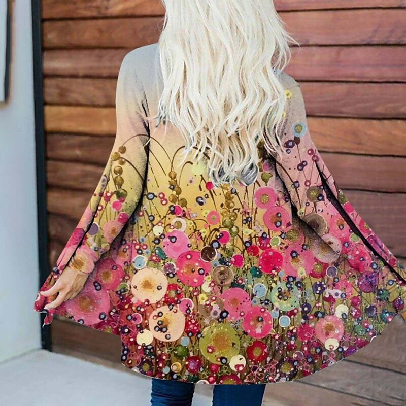 Women's Casual Jacket Warm Comfortable Irregular Hem Elegant Vintage Fashion Modern Floral Street Casual Athleisure Daily Long Collarless Regular Fit Long Sleeve Outerwear Pink Blue Purple Spring Fall