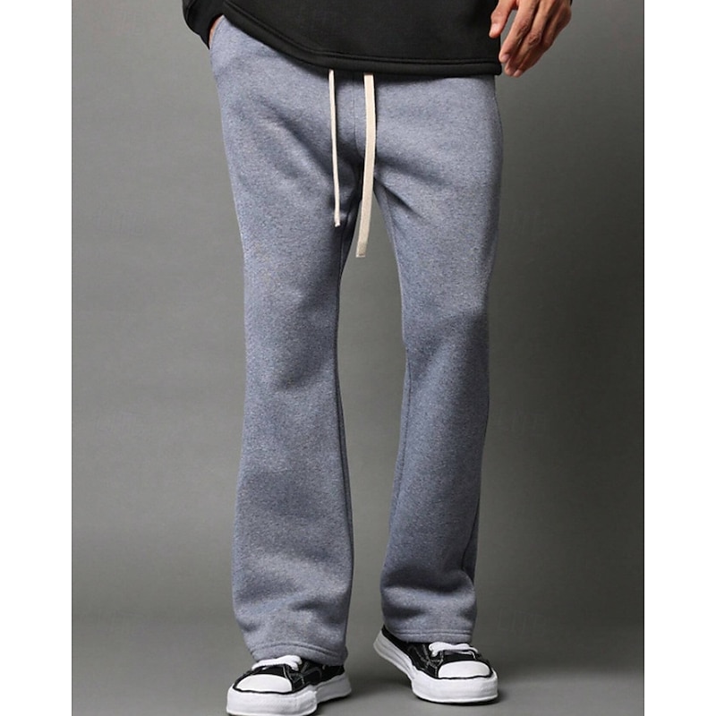 Men's Sweatpants Flared Pants Trousers Drawstring Pocket Elastic Waist Plain Comfort Sports Outdoor Daily Fashion Casual Black Light Grey Micro-elastic