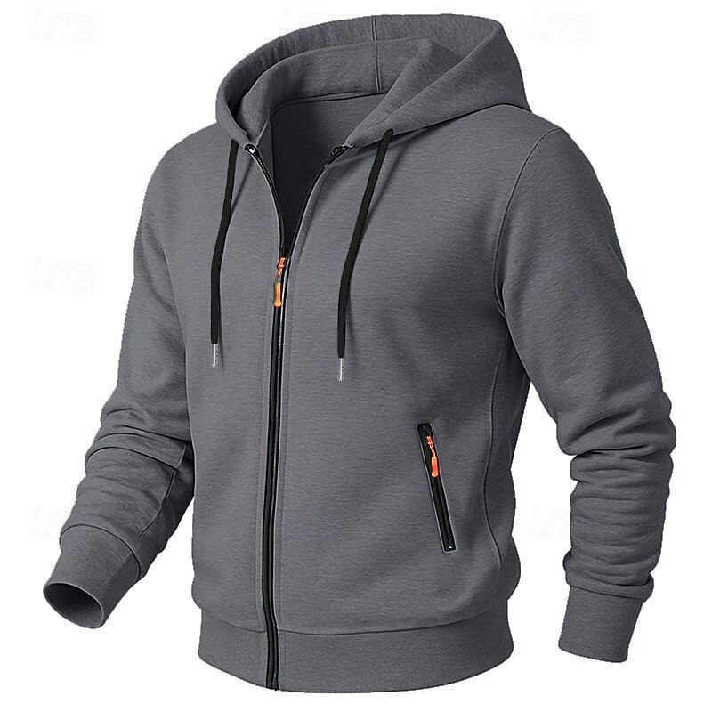 Men's Hoodie Full Zip Hoodie Fleece Hoodie Tactical Hoodie Black Navy Blue Light Grey Dark Gray Hooded Plain Zipper Sports & Outdoor Casual Daily Streetwear Cool Sportswear Spring &  Fall All Seasons4