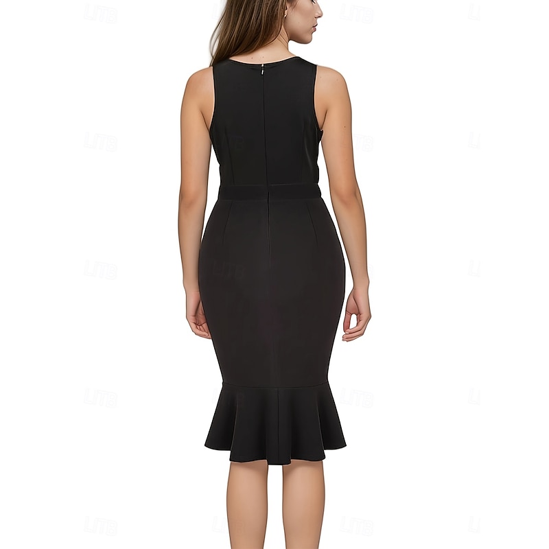 Women's Knee Length Dress Black Dress Cocktail Dress Sheath Dress Formal Dress Elegant Stylish Sexy Regular Fit Plain Sleeveless Strapless Black Summer Spring3