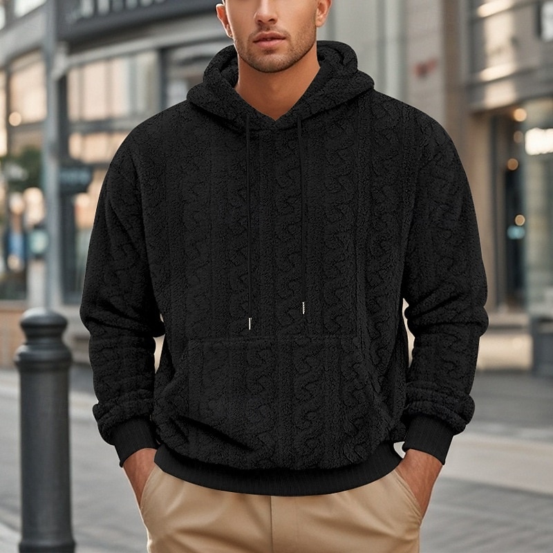 Men's Hoodie Fleece Hoodie Apricot Black Blue Brown Gray Hooded Plain Textured Sports & Outdoor Casual Daily Streetwear Cool Sportswear Winter Clothing Apparel Hoodies Sweatshirts2