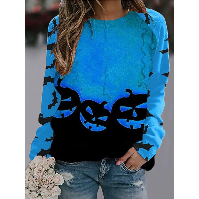 Halloween Women's Pullover Sweatshirt Pumpkin Graphic Fashion Casual Long Sleeve Crew Neck Regular Tops Street Dailywear Print Blue Purple Orange Green Fall Winter2
