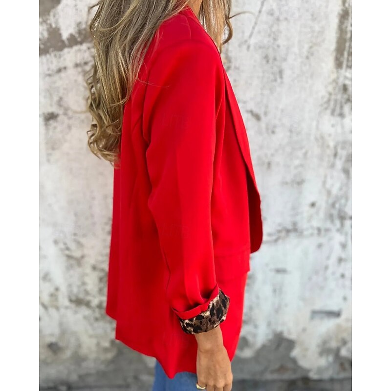 Women's Blazer Comfortable Pocket Fashion Plain Formal Work Open Front Regular Turndown Regular Fit Long Sleeve Outerwear Black Red Fall Winter4