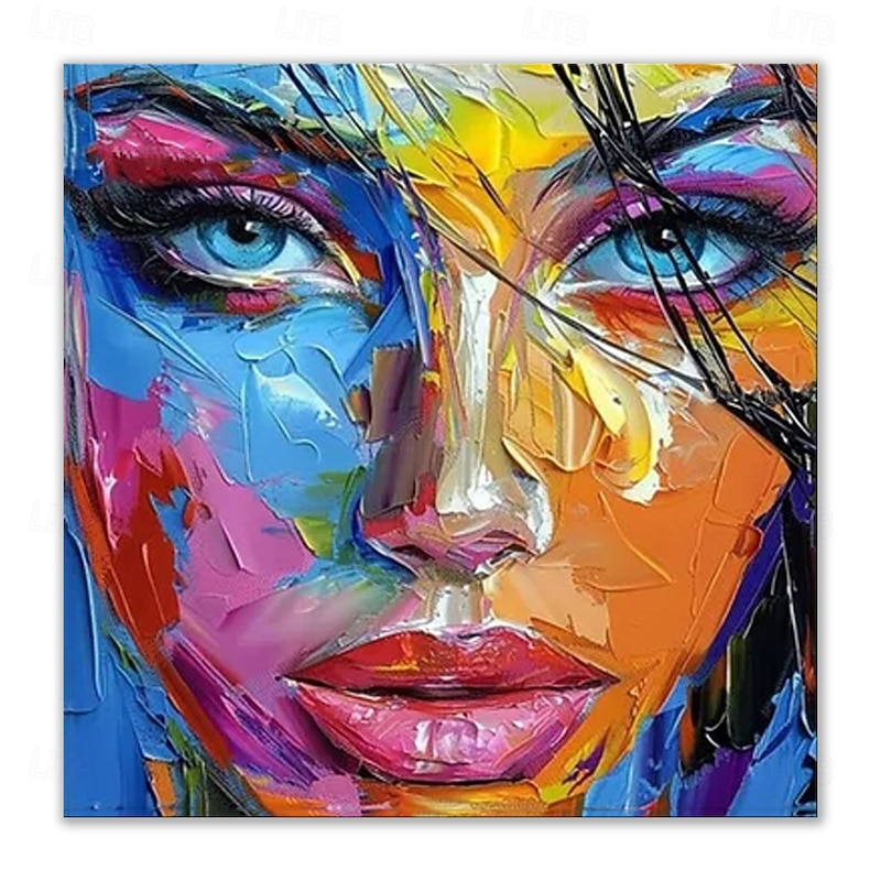 Handmade Oil Painting Acrylic Canvas Wall Art Decoration Pop Art Women Face Knife Drawing for Home Decor Rolled Frameless Unstretched Painting4