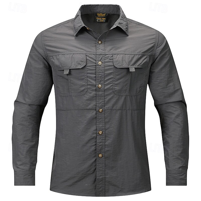Men's Cargo Shirt Hiking Shirt Waterproof Shirt Long Sleeve Turndown Top Outdoor Waterproof Quick Dry Cotton Black Army Green Khaki Hunting Workout Traveling
