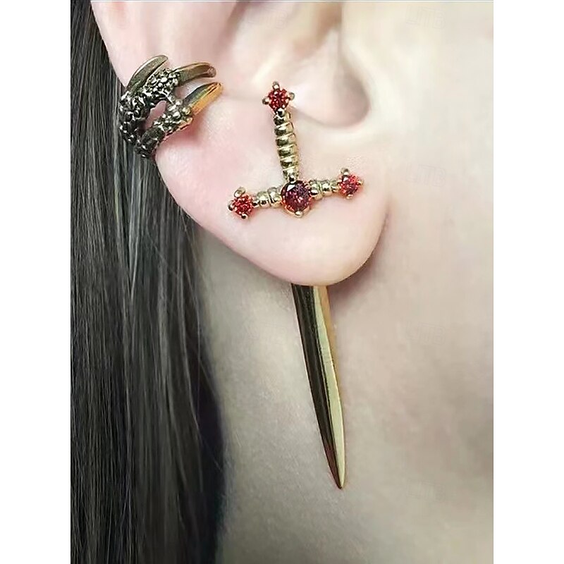 Women's Halloween Gothic Cross Dangle Earrings – Punk Spike Drop Stud Jewelry for Party, Cosplay and Nightlife3