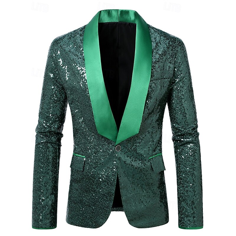 Men's Blazer Business Cocktail Party Wedding Party Fashion Casual Spring Fall Polyester Plain Pocket Buttons Comfortable Single Breasted Blazer Dark Green2