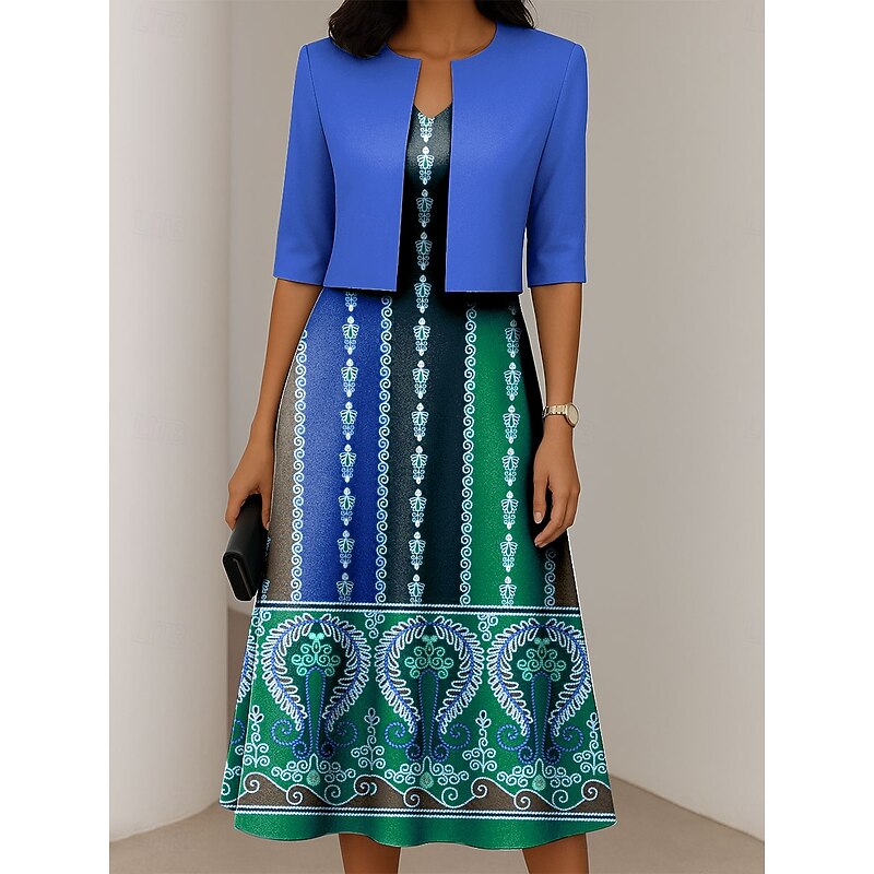 Women's Dress Set A Line Dress Summer Dress Elegant Casual Graphic Paisley Print Midi Dress Half Sleeve V Neck Formal Vacation Yellow Blue Purple Spring Fall Regular Fit3