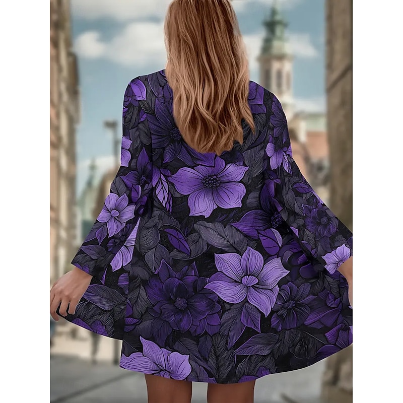 Women's Winter Coat Trench Coat Lightweight Comfortable Print Open Front Vintage Fashion Casual Floral Vacation Casual Long Collarless Regular Fit Long Sleeve Outerwear Purple Green Spring Fall