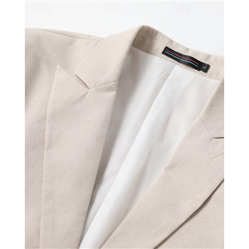 Men's Linen Blazer Blazer Business Cocktail Party Wedding Party Fashion Casual Spring Fall 30% Linen 60% Polyester Plain Pocket Buttons Comfortable Single Breasted Blazer White khaki Light Blue4