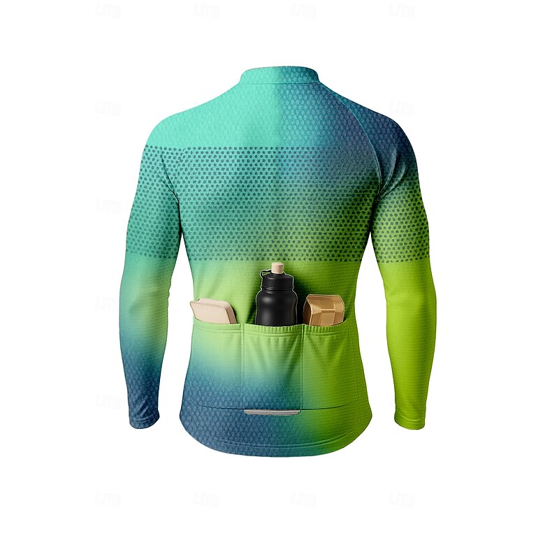 Men's Men Tops Cycling Jersey Ombre Graphic Color Gradient Long Sleeve Bike Jersey Top with 3 Rear Pockets Sun Sun Protection Sunscreen Quick Dry Sports Green Clothing Apparel2