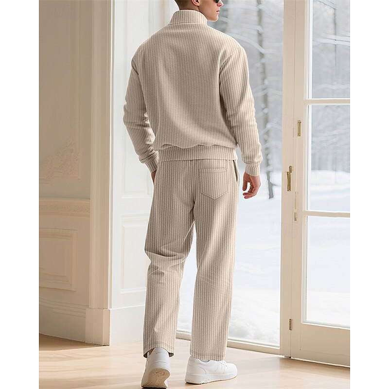 Men's Golf Shirt Golf Polos Shirts Work Casual Banded Collar Long Sleeve Basic Modern Plain Jacquard 2 Piece Spring Fall Regular Fit Black White+Black Khaki Army Green Gray Golf Shirt4