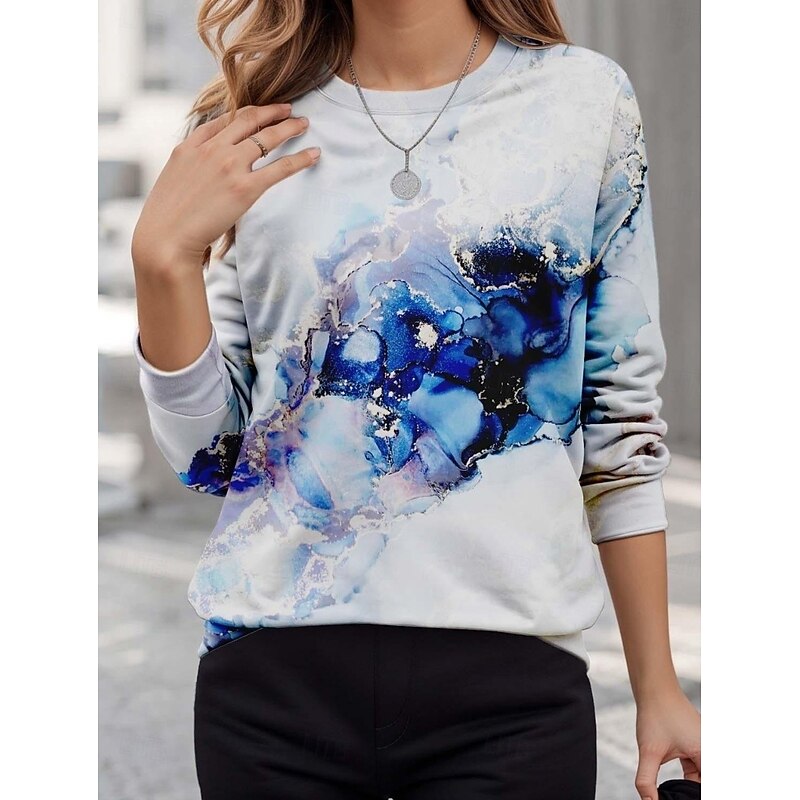 Women's Pullover Sweatshirts Abstract Vintage Classic Casual Long Sleeve Crew Neck Regular Tops Home Dailywear Casual Print Red Blue Summer Spring Fall Spring, Fall, Winter, Summer