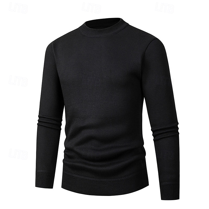Men's Sweater Pullover Sweater Jumper Ribbed Knit Regular Tops Knitted Slim Fit Plain Crew Neck Knitwear Contemporary Casual Daily Wear Clothing Apparel Fall Black White M L XL4