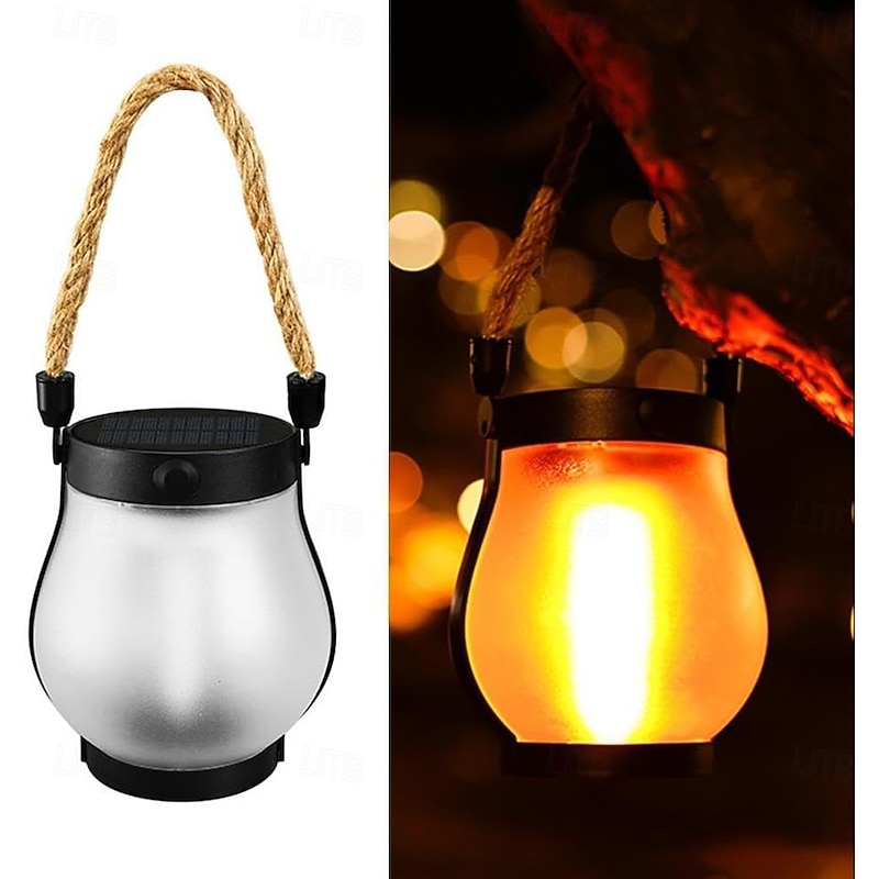 Flickering Flame Solar Lanterns, Dancing Flame Solar Lantern Outdoor Lights, Automatic Light Sensor, Waterproof Hanging Lantern for Pathway Yard Patio Porch Garden Decor