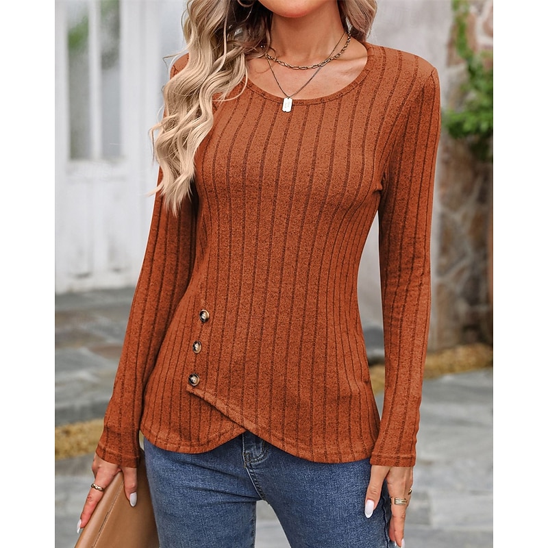 Women's Sweater Pullover Daily Stylish Casual Solid Color Ribbed V Neck Buttons Knitted Long Sleeve Regular Tops Knit Daily Holiday Going out Wine Red Black Fall Winter2