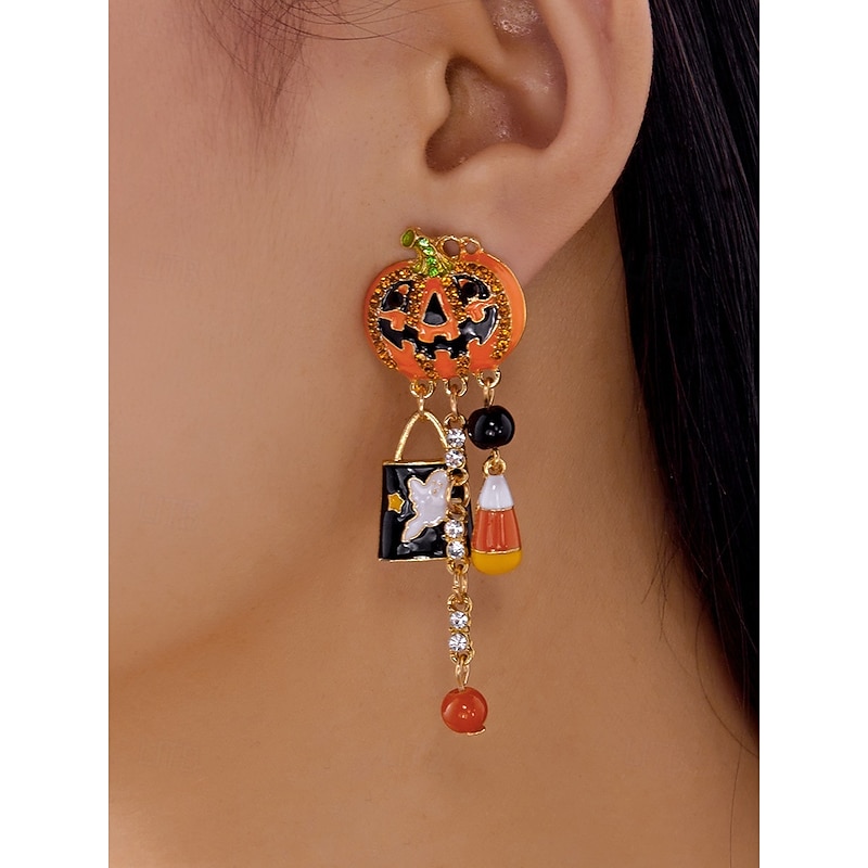 Women's Halloween Pumpkin & Ghost Drop Earrings, Cute Festive Style, Perfect for Costume Parties & Holiday Outfits2